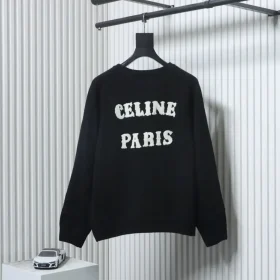 Celine Arc De Triomphe And Letter Terry Embroidered Crew Neck Sweater