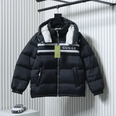 Down Jacket With Hood Striped Pattern And Logo - etkick reps au