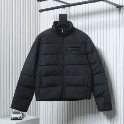 Down Jacket With Quilted Stand-Up Collar And Triangular Logo Pocket - etkick reps au