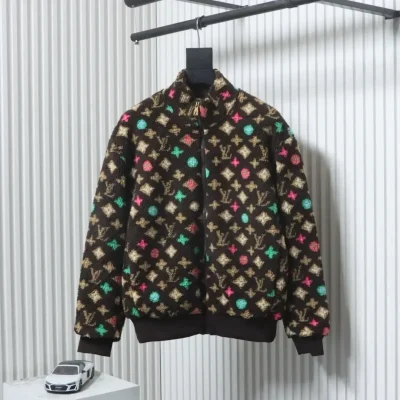 Fleece Jacket With All-Over Monogram Print And Zip Fastening - etkick reps au