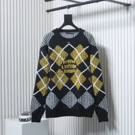 Knit Sweater With Checkerboard Pattern And Geometric Structure