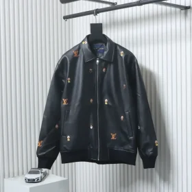 Leather Jacket With Anime Logo And Embroidery XXL