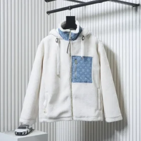 Monogrammed Denim Patchwork Shearling Jacket