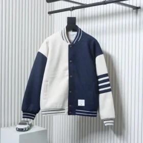 Patchwork Baseball Jacket With Four Stripes