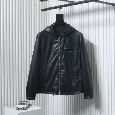 Reversible Hooded Jacket Made Of Leather And Nylon - etkick reps au