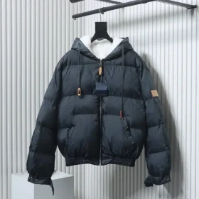 SKI Collection Dark Patterned Down Jacket With Hood And Sleeves