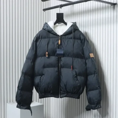 SKI Collection Dark Patterned Down Jacket With Hood And Sleeves - etkick reps au