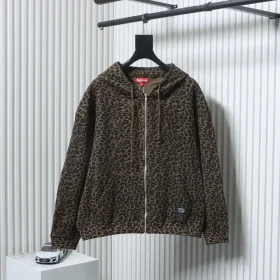 Thermal Jacket With Hood And Zipper Leopard Print Waffle Pique Fabric