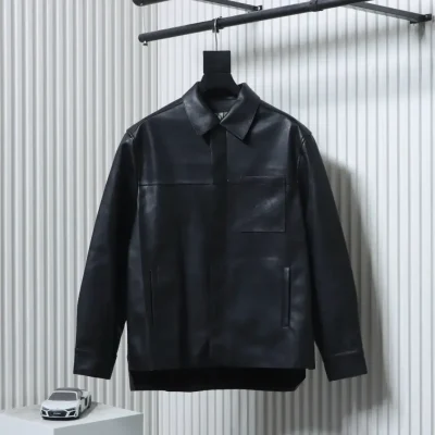 Leather Jacket With Anagram Pocket And Zipper - etkick reps au