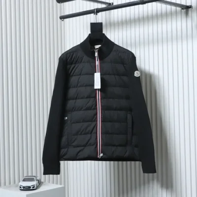Moncler Down Jacket With Woven Button Placket And Knitted Patchwork Design - etkick reps au