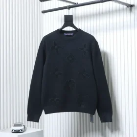 Sweater Made Of Dark Jacquard Fabric With Embroidered Monogram Pattern