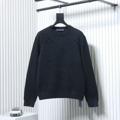 Sweater Made Of Dark Jacquard Fabric With Embroidered Monogram Pattern - etkick reps au