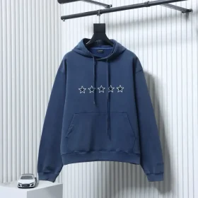 Balenciaga 26Ss Retro Blue Hoodie With Five Pointed Star Logo