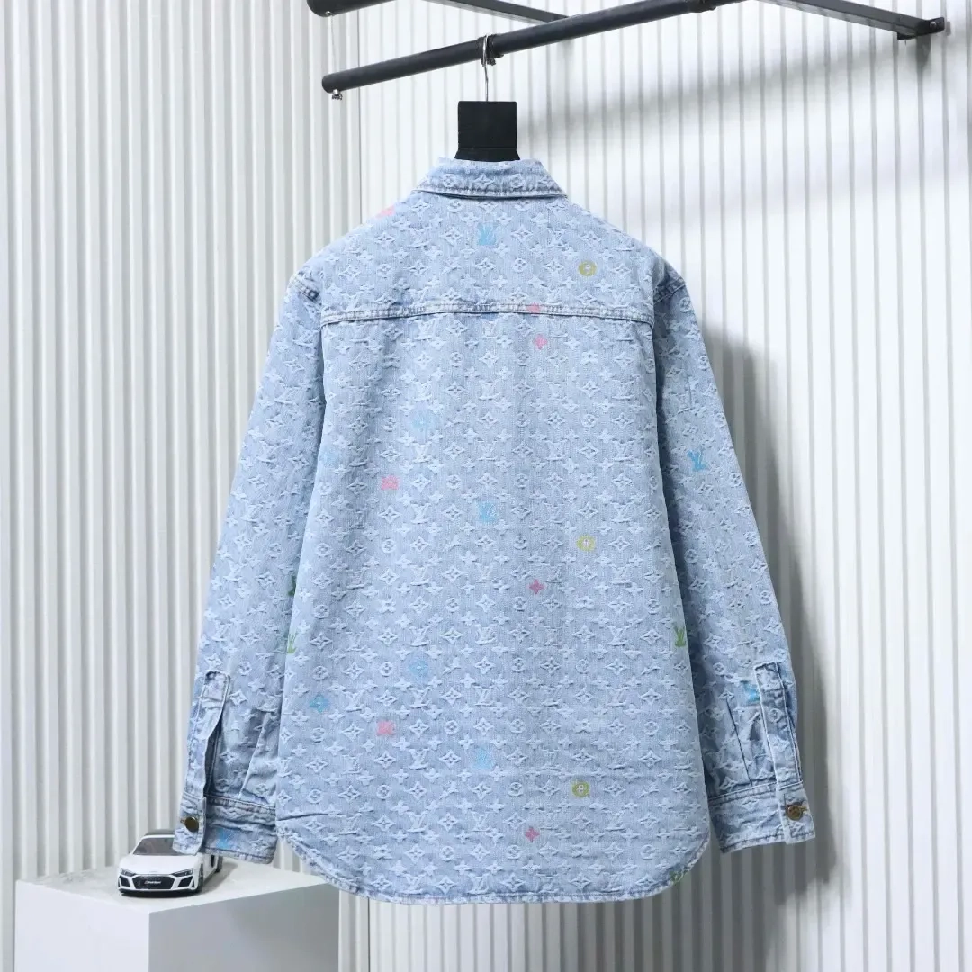 Denim Shirt Jacket With Monogrammed Jacquard Embroidery - Image 2