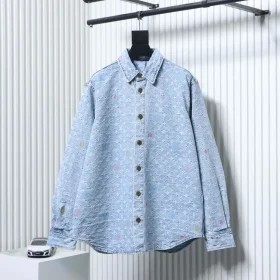 Denim Shirt Jacket With Monogrammed Jacquard Embroidery