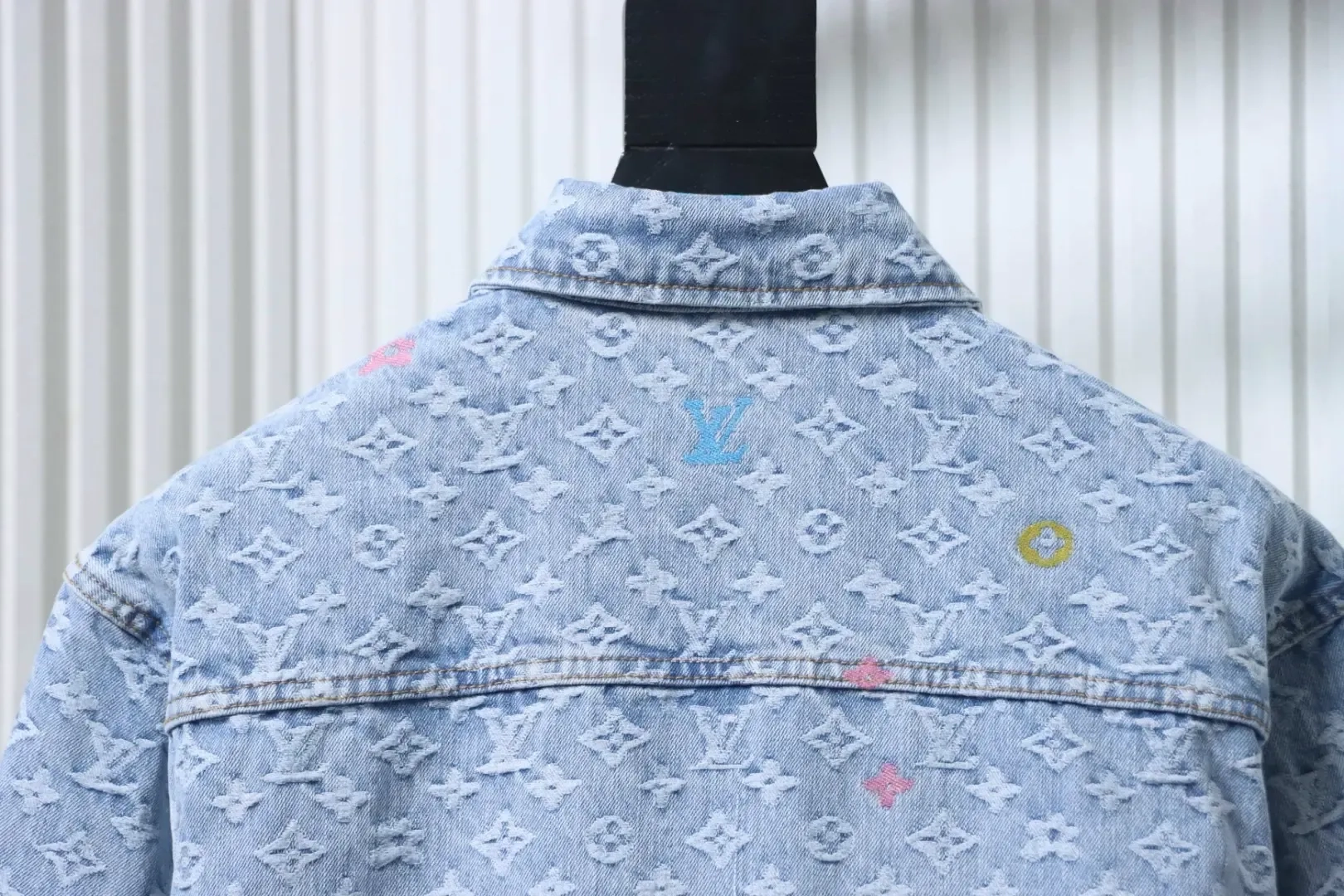 Denim Shirt Jacket With Monogrammed Jacquard Embroidery - Image 4