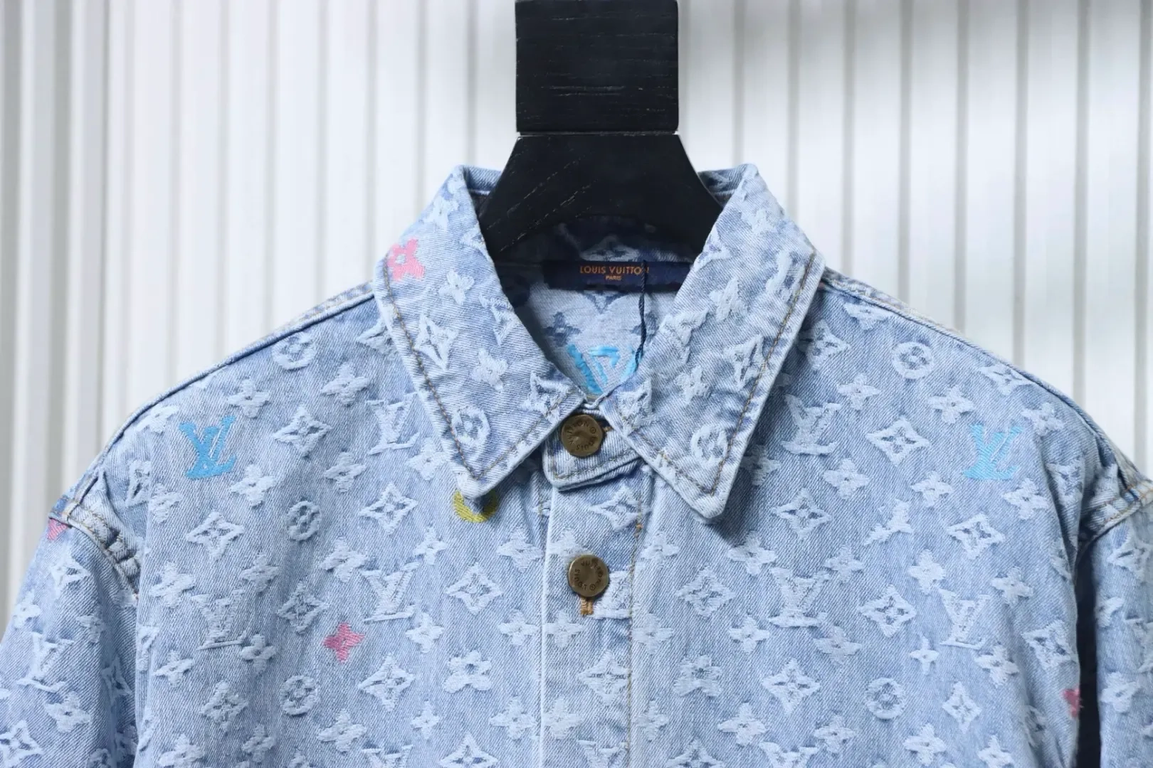 Denim Shirt Jacket With Monogrammed Jacquard Embroidery - Image 5