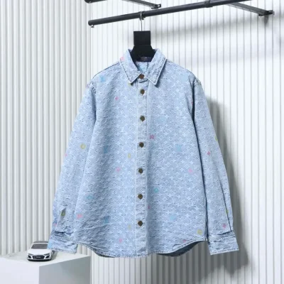 Denim Shirt Jacket With Monogrammed Jacquard Embroidery