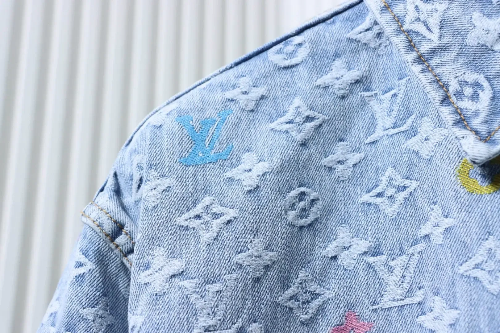 Denim Shirt Jacket With Monogrammed Jacquard Embroidery - Image 6