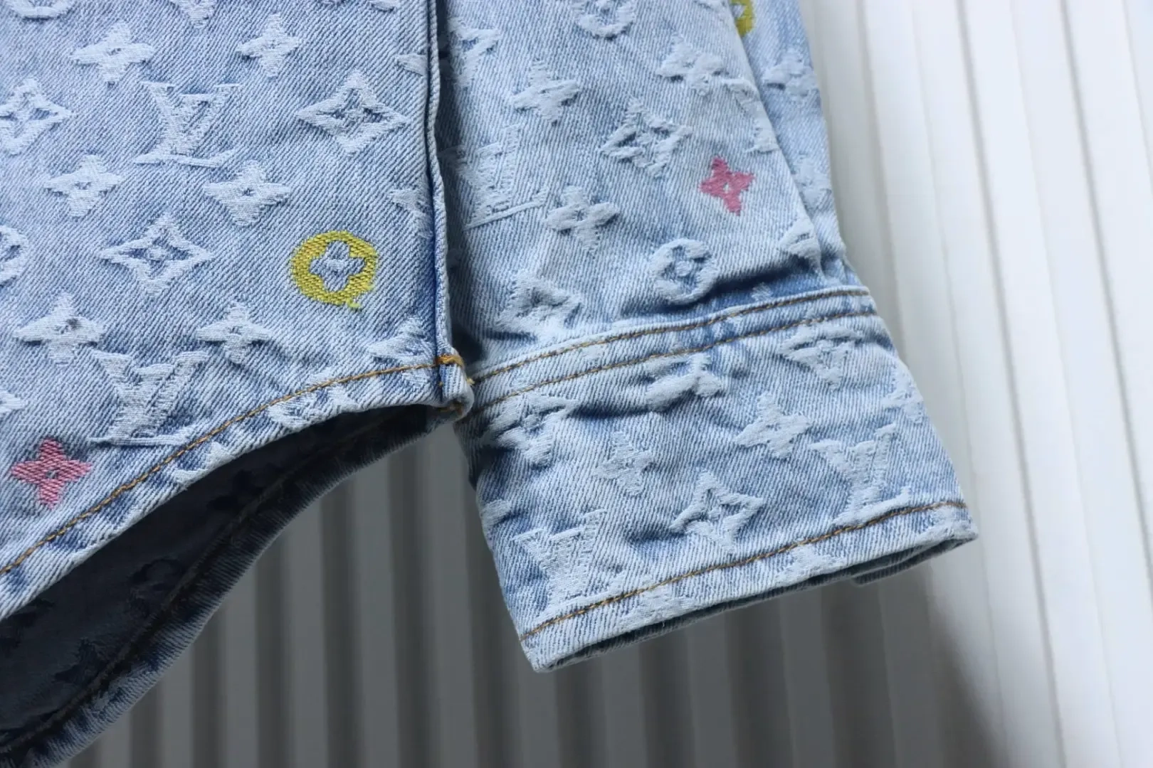 Denim Shirt Jacket With Monogrammed Jacquard Embroidery - Image 7