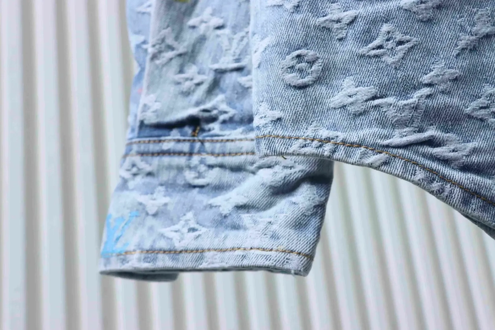 Denim Shirt Jacket With Monogrammed Jacquard Embroidery - Image 9