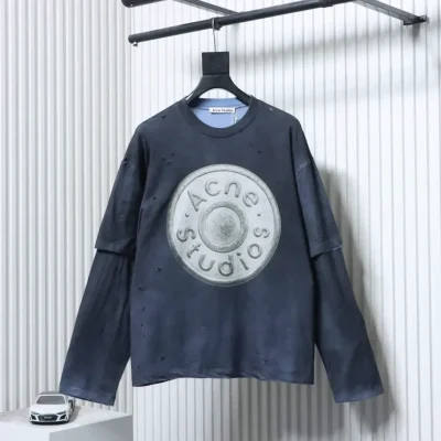 Acne Studios Distressed Sandblasted Washed Faux Two-Piece Long-Sleeve T-Shirt