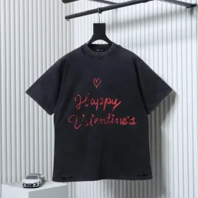Balenciaga 25Ss Valentine'S Day Limited Edition Heart Letter T-Shirt With Rips And Wash,