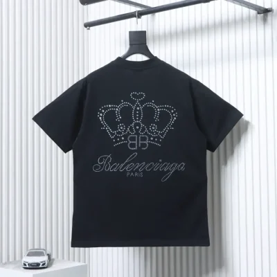 Balenciaga Heavy Industries BB Crown Rhinestone Short Sleeve T-Shirt
