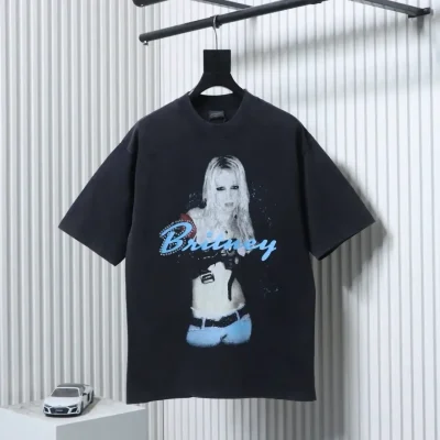 Balenciaga Music Collection Britney Spears Portrait Washed Crew Neck Short Sleeve - etkick reps au