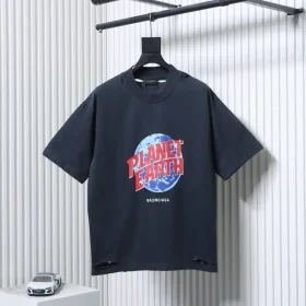 Balenciaga ShortvSleeved With Earth Print And Rips