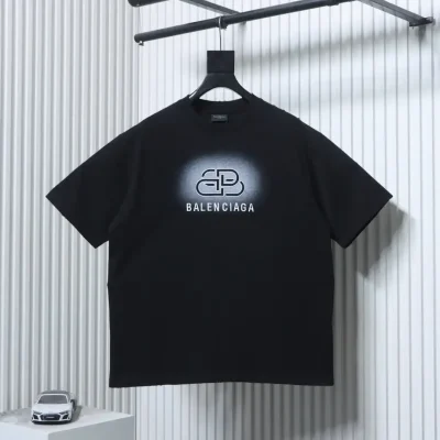 Balenciaga T-shirt with embroidered lettering, inkjet-printed used look, and short sleeves
