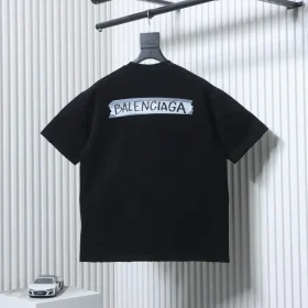 Balenciaga short-sleeved T-shirt in a distressed look with letter print made of adhesive tape on the back