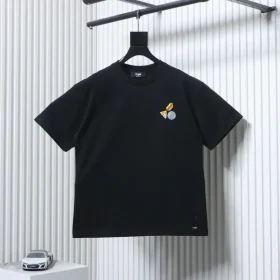 Fendilicious Pizza Pattern Embroidered Short Sleeve T-Shirt