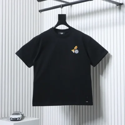 Fendilicious Pizza Pattern Embroidered Short Sleeve T-Shirt