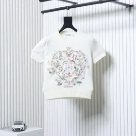 Monet Garden cross-stitch cashmere short-sleeved sweater