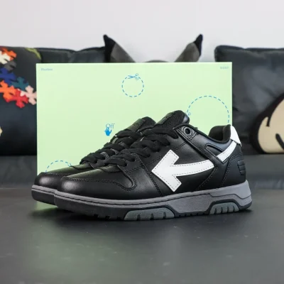 OFF-WHITE Out Of Office Casual Leather Sneakers Black and White