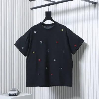 Short-sleeved T-shirt with all-over monogram clover pattern and embroidered logo