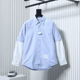 Tom Browne TB long-sleeved shirt with double sleeves and color block pattern