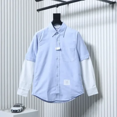 Tom Browne TB long-sleeved shirt with double sleeves and color block pattern